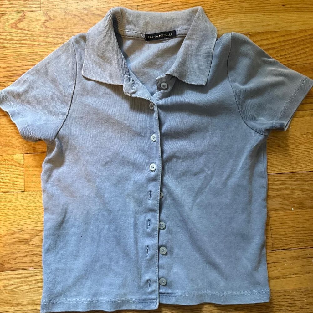 Brandy-melville Women's Blue and Grey Polo-shirts